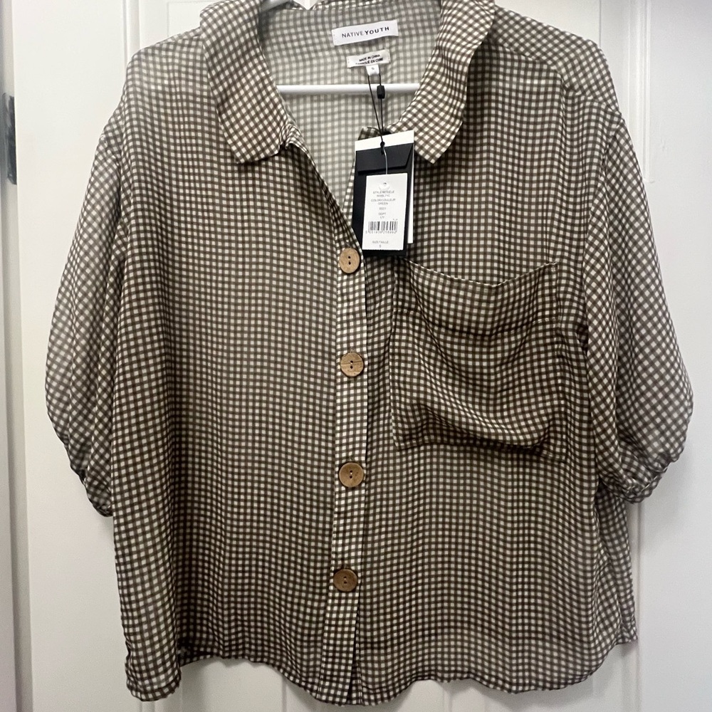 Brown Checkered Button-Up Shirt